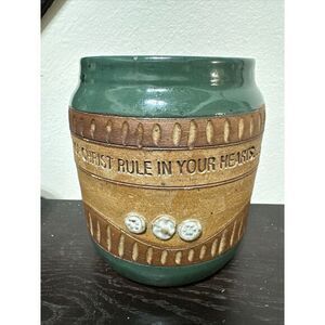 Down to Earth Green 5.5" Tall‎ x 5 Wide. Pottery Vase Crock Col 3:16